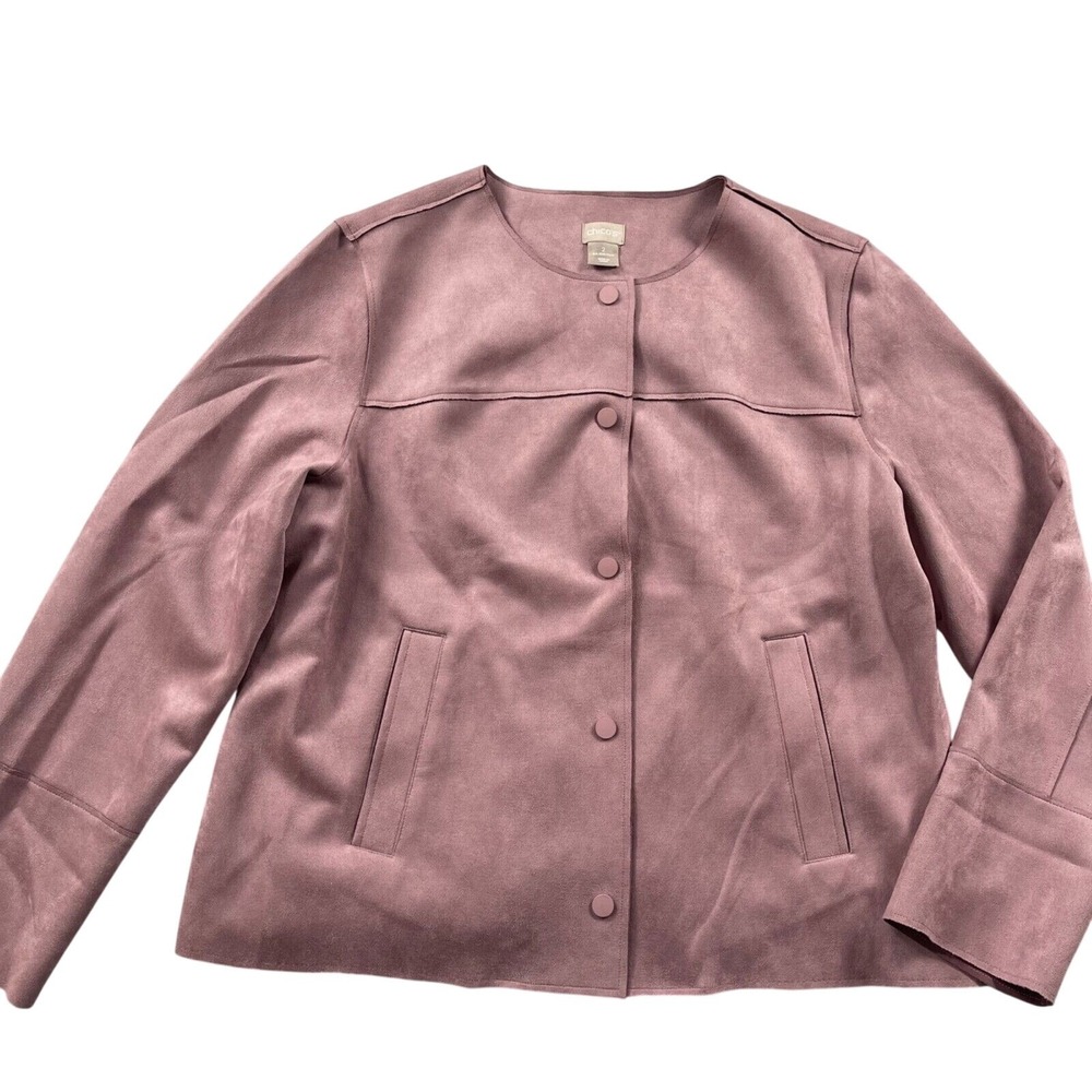 Chico's Jacket Womens 2 (12/14) Mauve Pink Faux Scuba Suede Soft Snap Front